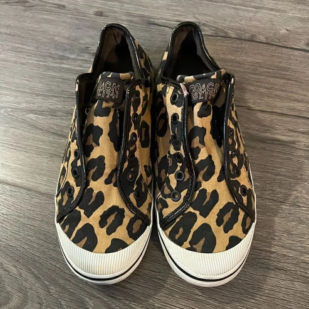 COACH Kira Animal Leopard Print Designer Sneakers Cheetah Women's Size 10B